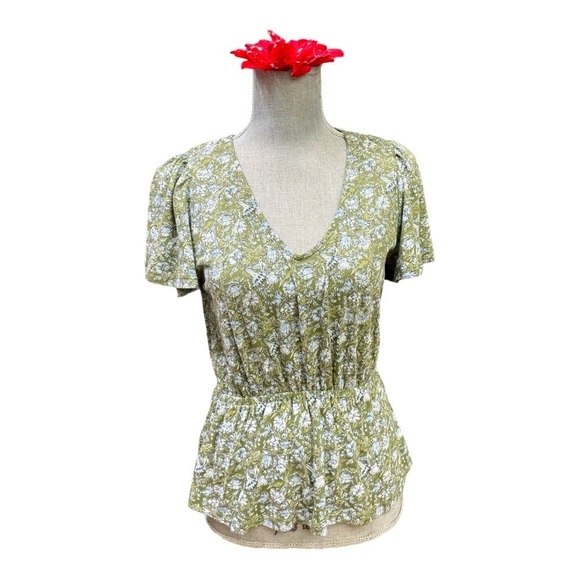 Lucky brand peplum Green Blue floral blouse/ Top size S/P - Picture 1 of 13